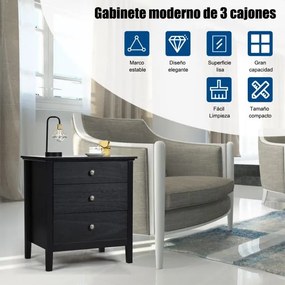 Mesa de cabeceira com 3 gavetas de madeira moderna grande espaço para escritório sala de estar quarto preto