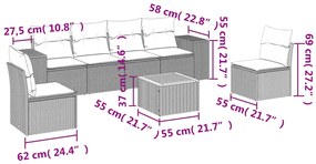 7 pcs conjunto de sofás p/ jardim c/ almofadões vime PE preto
