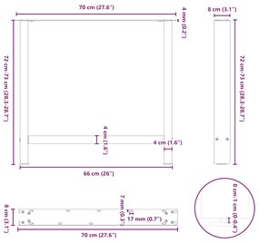 Pés para mesa de jantar em aço natural, 2 peças, 70x(72-73) cm, aço