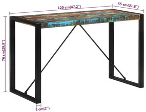 Mesa de jantar 120x55x76 cm madeira recuperada maciça