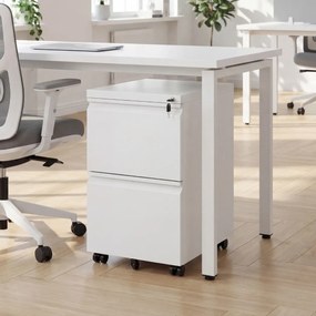 Armário de arquivo escritório móvel com 2 gavetas 44 x 37 x 67 cm, fechadura e 5 rodas, em metal, para arquivos de tamanho Carta, A4 e Legal, para esc