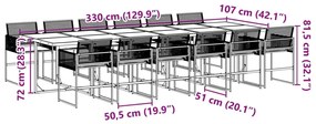 13 pcs conjunto de jantar p/jardim com almofadões vime PE preto