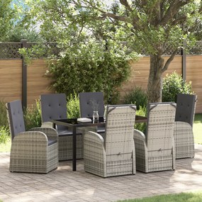 Conjunto de Jantar de Jardim de 7 Peças com Almofadas Cinza em Rattan Sintético