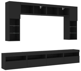 8 pcs conjunto de móveis de parede para TV com luzes LED preto