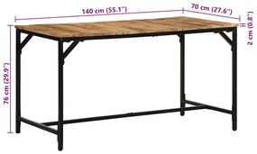 Mesa de jantar 140x70x75 cm madeira de mangueira maciça áspera