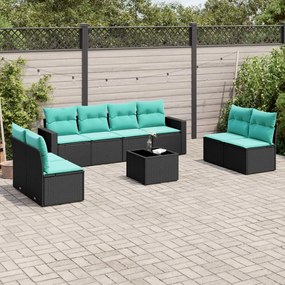 vidaXL 9 pcs conjunto de sofás p/ jardim c/ almofadões vime PE preto