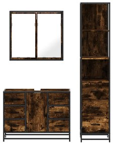 3 pcs conjunto de móveis WC madeira processada carvalho fumado