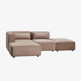 Sofá Modular Chaise Longue Esquerdo De 2 Peças Com Pufe Fogler Bombazina Camelo Castanho - Sklum