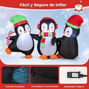 Conjunto de 3 pinguins insufláveis de Natal com iluminação LED Ventilador para pátio, relva, jardim 170 x 56 x 98 cm Multicolor
