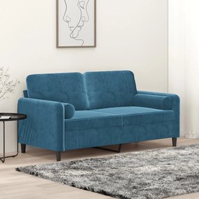 Sofá 2 lugares c/ almofadas decorativas 140 cm veludo azul