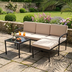 Conjunto de 3 Peças para Jardim, Sofá de 2 Lugares, Sofá em L e Mesa de Centro, 172,5 x 113 x 80 cm, Modular, Caqui