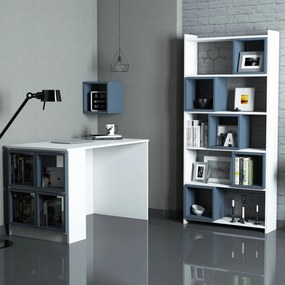 Secretária de Estudo e Estante Box – Branco e Azul – Secretária: 120x7