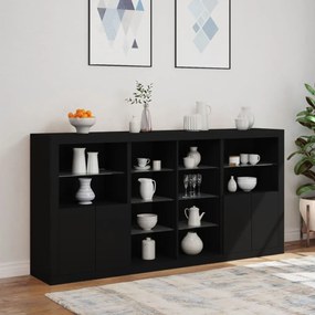Aparador com luzes LED 202x37x100 cm preto
