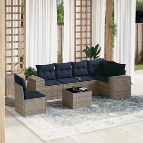 vidaXL 7 pcs conjunto sofás p/ jardim c/ almofadões vime PE cinzento