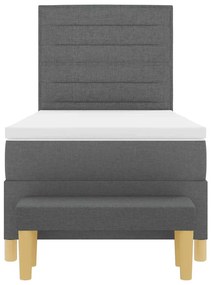 Cama Box Spring com Colchão e Banco Cinza Escuro 90x200 cm Tecido