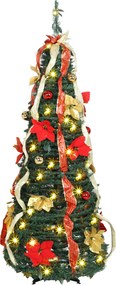 HOMCOM Árvore de Natal Desdobrável 150 cm com 70 Luzes LED, 11 Modos, Comando à Distância e Decoração Incluída, Verde | Aosom Portugal