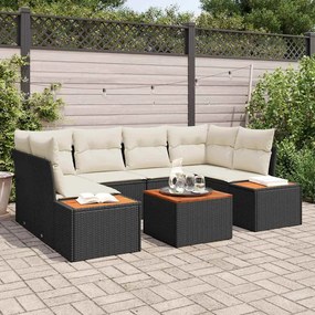 vidaXL Conjunto de Sofá de Jardim com 7 Peças com Almofadas Preto Poli Rattan Acácia