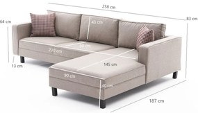 Sofá de Canto Kale – Creme – 258 x 83 x 181 cm