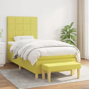 vidaXL Cama com molas/colchão 100x200 cm tecido verde-claro