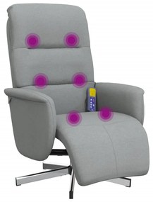 Cadeira massagens reclinável c/ apoio de pés tecido cinza-claro