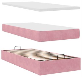 Estrutura de cama otomana com colchões 90x190 cm veludo rosa