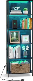 Estante de 6 prateleiras com luzes LED ajustáveis 30,3 x 60 x 178 cm preta