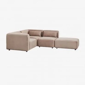 Sofá Modular De Canto Em L De 3 Peças Com Puff Fogler Bombazina Castanho Camel - Sklum