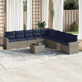vidaXL 10 pcs conjunto sofás p/ jardim c/ almofadões vime PE cinzento