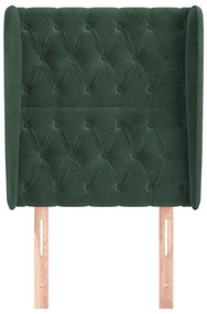 Cabeceira de cama c/ abas veludo 83x23x118/128 cm verde-escuro