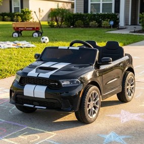 Carro elétrico para Crianças 2 a 5 anos, 12V Dodge Durango Rodas de espuma EVA, assento Couro ecológico e Comando Preto