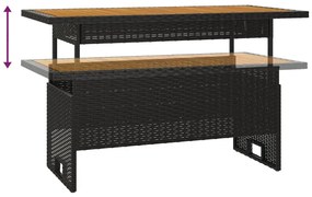 Mesa de jardim 100x50x43/63 cm acácia maciça/vime PE preto