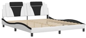Estrutura de cama c/ cabeceira couro artificial branco e preto