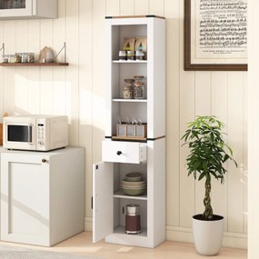 Armário casa de banho ou cozinha estreito 40 x 24 x 173 cm com porta de celeiro, gaveta e prateleira ajustável Branco