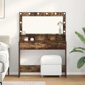 Mesa de Maquiagem vidaXL com Luzes LED em Carvalho Fumado 100x41x135 c