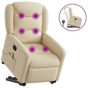 vidaXL Poltrona elevatória de massagens tecido cor creme