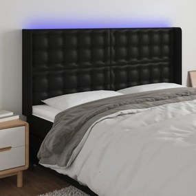 Cabeceira cama c/ LED couro artificial 183x16x118/128 cm preto