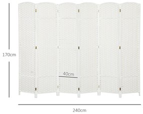 Biombo de 6 Painéis Separador de Ambientes Dobrável 240x170 cm para Sala de Estar Dormitório Escritório Branco