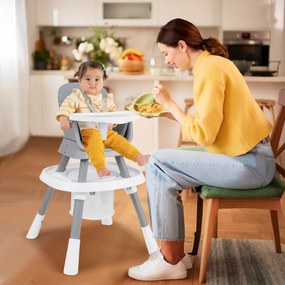 Refeição conversível para bebés 16 em 1 com bandeja removível e arnês de 5 pontos Assento elevatório Mesa para blocos de construção Cinzenta