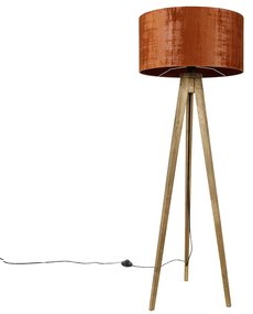 Candeeiro de pé tripé rústico vintage em madeira com cúpula vermelha 50 cm - Tripod Classic Rústico