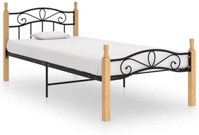 Estrutura de cama 90x200 cm metal/madeira carvalho maciça preto