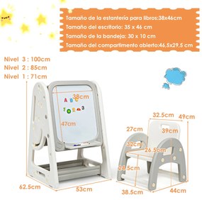 Quadro Infantil 2 em 1 Pinturas infantis Quadro preto de dupla face e estante 62,5 x 53 x 71-100 cm