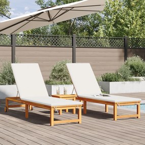 Espreguiçadeiras vidaXL 2 pcs com mesa e almofadas de madeira maciça d