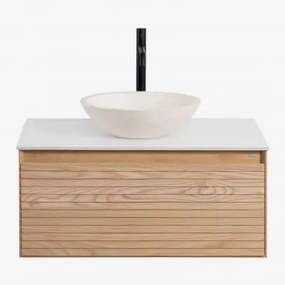 Conjunto De Móvel De Casa De Banho Em Madeira De Freixo Tedrik Castanho Fresno & Cimento Redondo Branco Ø40 Cm Zavion & Sem Espelho & - Sklum