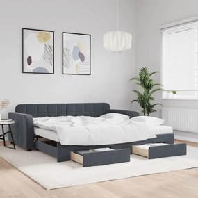 vidaXL Sofá-cama c/ gavetão e gavetas 100x200cm veludo cinzento-escuro