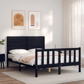 3193185 vidaXL Estrutura de cama de casal com cabeceira madeira maciça preto