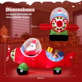 Avião insuflável natal 220 cm com luzes LED e caixas de presente Decoração gigante para festas, natal, pátio ou jardim Multicolorido