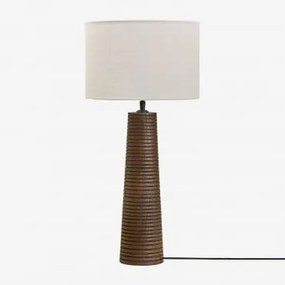 Candeeiro De Mesa Em Madeira De Manga Malva ↑40 Cm & Branco-escuro Ø30 Cm - ↑25 Cm Arlina - Sklum