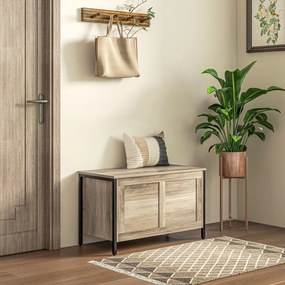 Baú de Armazenamento 95L de Arrumação com Tampa Banco de Armazenamento com Dobradiça de Segurança 80x40x49 cm Cinza Claro