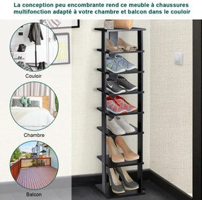 Sapateira de madeira com 8 níveis e altura ajustável, sapateira compacta, cinza