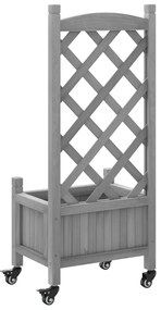 Vaso/floreira com treliça e rodas madeira abeto maciça cinzento